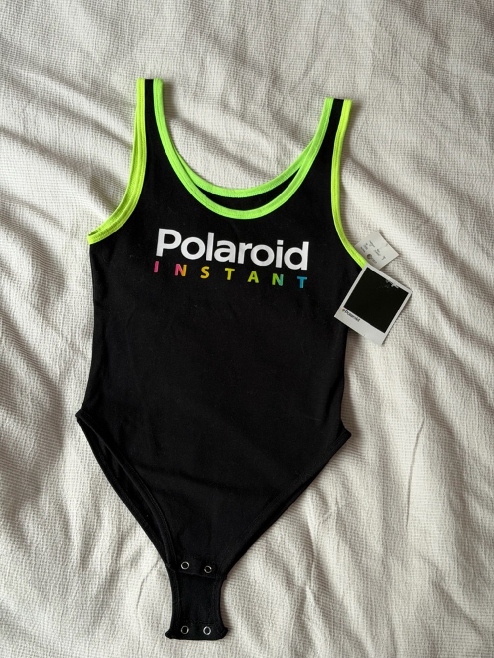 Polaroid Black Bodysuit with Neon Green Trim